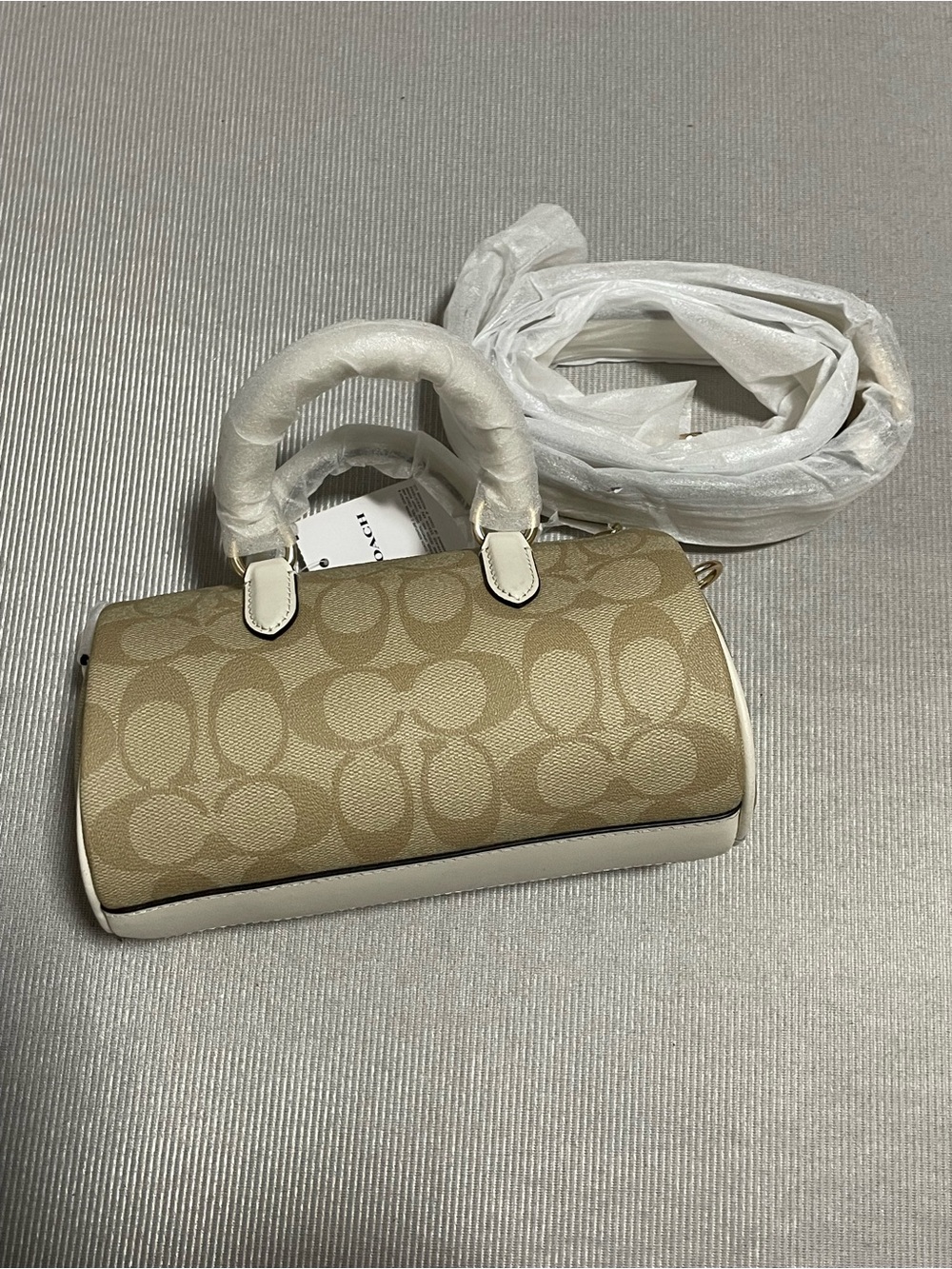 COACH Khaki Signature Mini Satchel with Chalk Trim - Picture 2 of 5